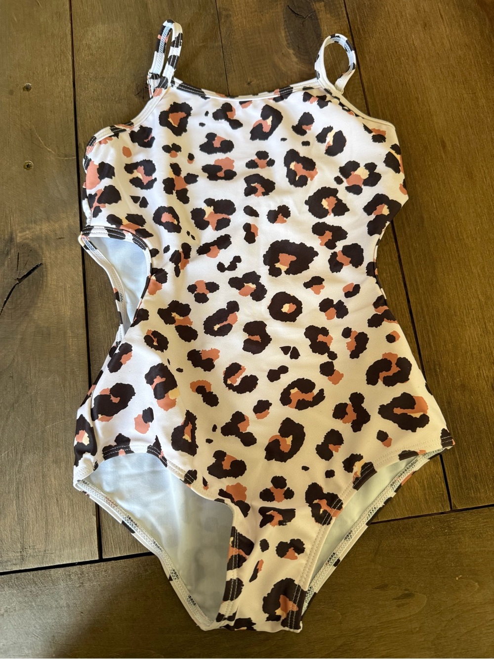 Girls Leopard Print One-Piece Swimsuit with side Cutouts